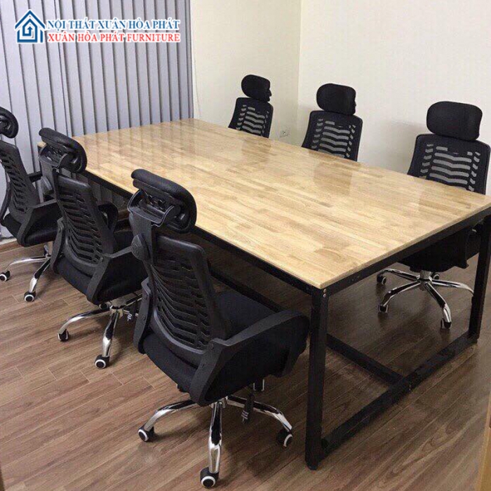 Bàn Phòng Họp Chân Sắt 2m4 Gỗ Cao Su