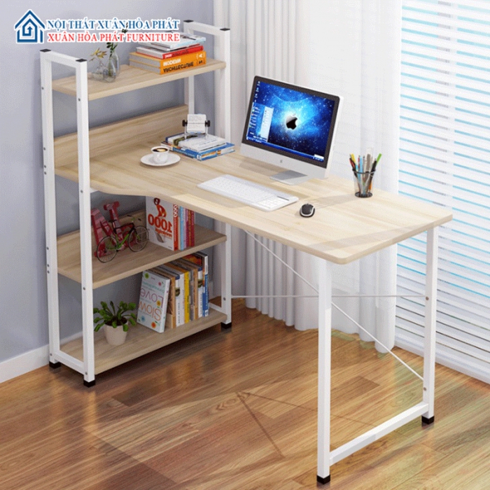Bàn làm việc mặt gỗ chân sắt có kệ BLV10