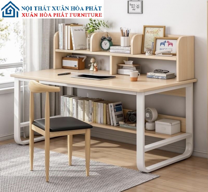 Bàn Làm Việc Chân Sắt Giá Sách_BGS01